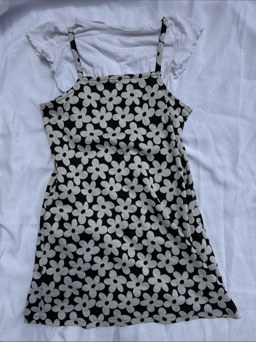 Old Navy Black and White Floral Slip Dress with White Tee